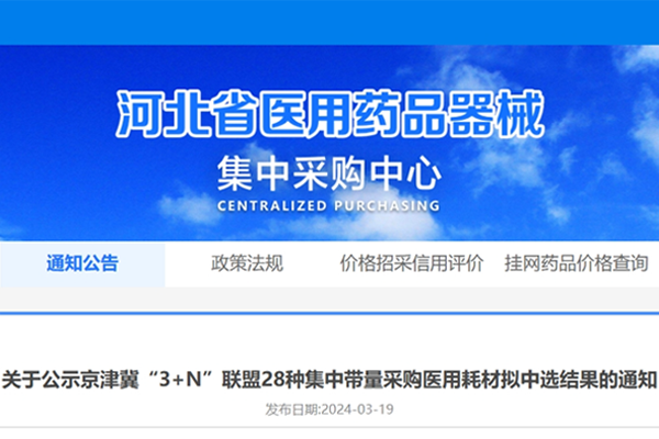 京津冀&ldquo;3+N&rdquo;聯盟公布28類醫用耗材集采擬中選結果